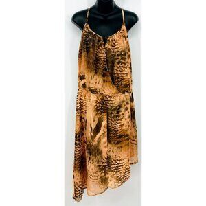 LYS Cami Dress Plus Size 1X Tan Printed Shift Line Drape Hem Spaghetti Women New